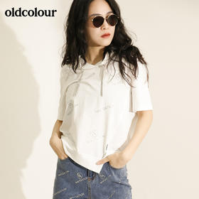 oldcolour欧珂纯棉连帽短袖T恤女夏季开叉M21021154