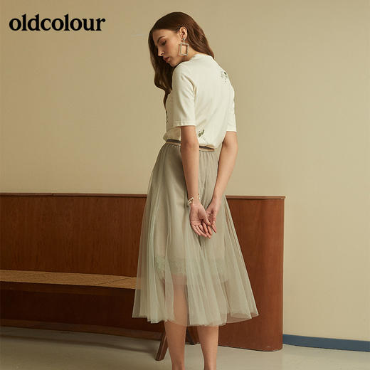 oldcolour欧珂专柜高腰纯色亮丝网纱半身裙女中长款M21063412 商品图1