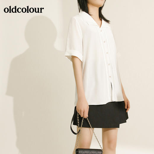 oldcolour欧珂纯色方领短袖衬衫女夏季新款M21011165 商品图2