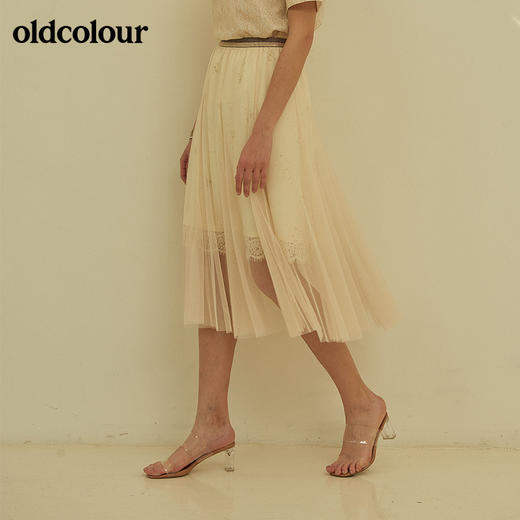 oldcolour欧珂专柜高腰纯色亮丝网纱半身裙女中长款M21063412 商品图3