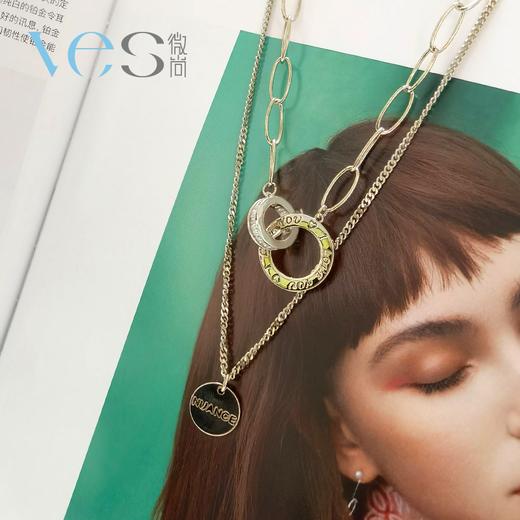 不规则圆牌双层叠戴合金项链 商品图0