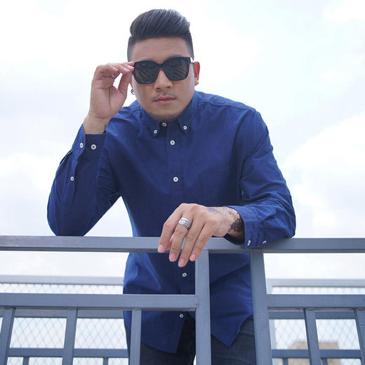 牛津纺【新款DM】【100%棉】大依优型大码全棉长袖衬衫纯棉男胖子加肥加大码宽松纯色休闲衬衣上衣 商品图6