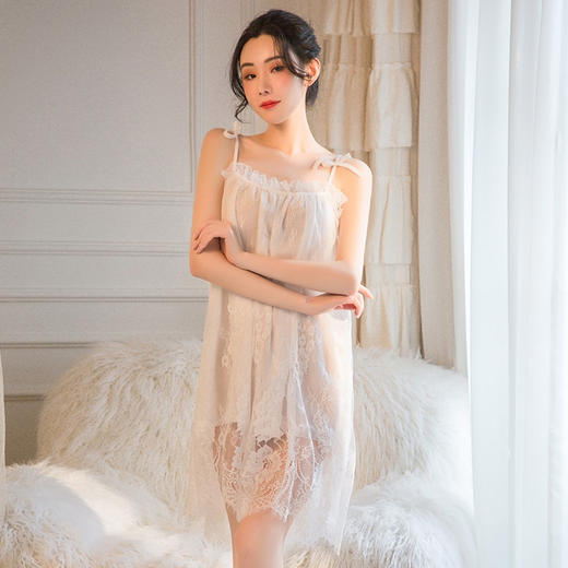 【沉鱼落雁·闭月羞花】情趣内衣 性感睡衣 裙摆 蕾丝 诱惑 吊带 睡裙 套装:7803 商品图1