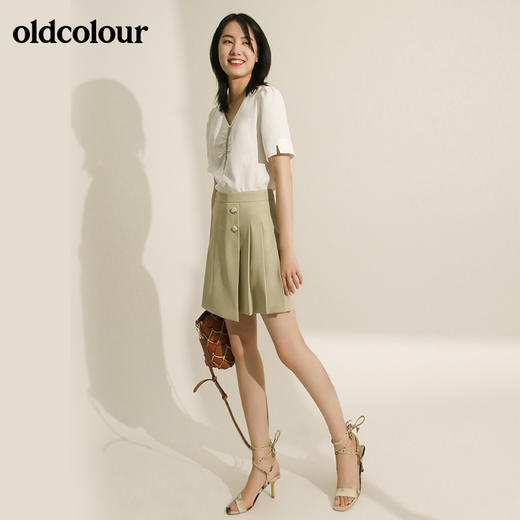 oldcolour欧珂夏半身裙中裙高腰百褶拼接A字裙M21061403 商品图4