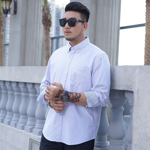 牛津纺【新款DM】【100%棉】大依优型大码全棉长袖衬衫纯棉男胖子加肥加大码宽松纯色休闲衬衣上衣 商品图8