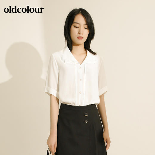 oldcolour欧珂纯色方领短袖衬衫女夏季新款M21011165 商品图0