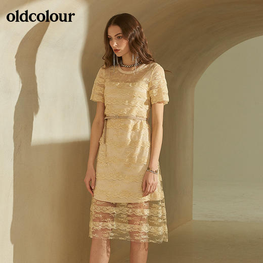 oldcolour欧珂专柜同款圆领蕾丝连衣裙女中长款夏M21101148 商品图4