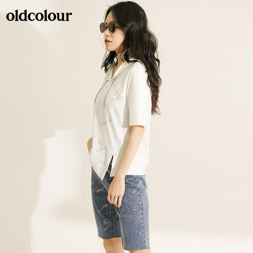 oldcolour欧珂纯棉连帽短袖T恤女夏季开叉M21021154 商品图1