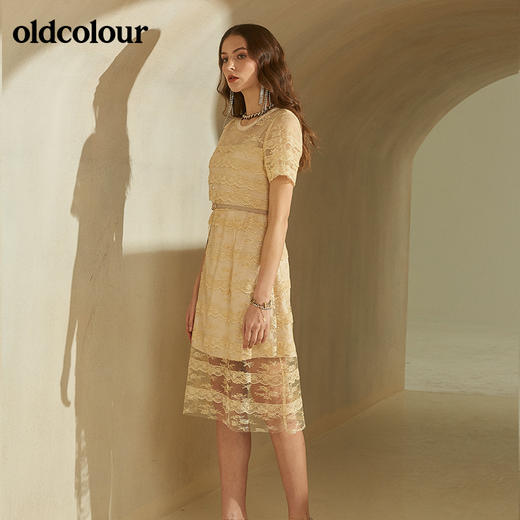 oldcolour欧珂专柜同款圆领蕾丝连衣裙女中长款夏M21101148 商品图1