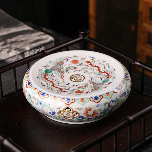 青花斗彩双凤如意壶承 商品图3