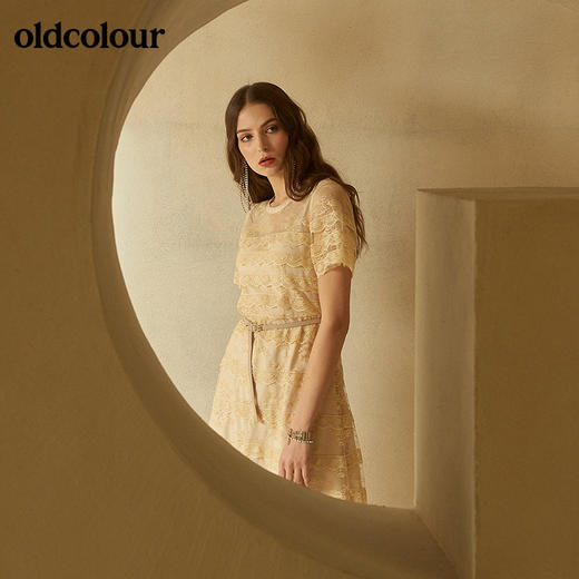 oldcolour欧珂专柜同款圆领蕾丝连衣裙女中长款夏M21101148 商品图2