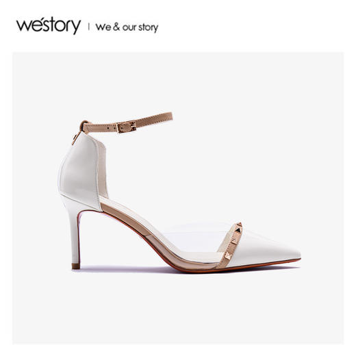 westory2020新款铆钉高跟凉鞋女粗跟性感优雅女鞋W20BH60791 商品图2