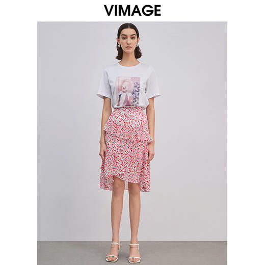 VIMAGE纬漫纪女装夏季不对称印花高腰半身裙V1306917 商品图1