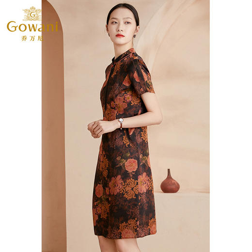 【花簇盈盈】【香云纱】乔万尼新款19MM珍珠缎重磅真丝连衣裙旗袍改良版轻款EI2E705 商品图3