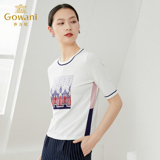 乔万尼针织衫上衣女夏白色短款休闲薄款宽松冰丝短袖EI2M823 商品图2