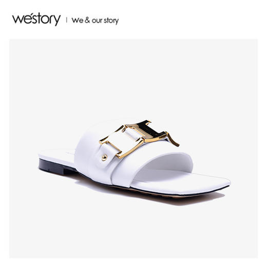 westory2020年夏新金属方头平底外穿网红拖鞋W20BJ60731 商品图2