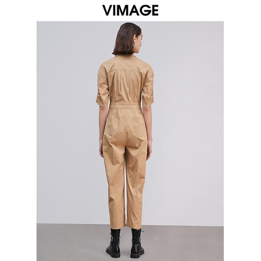 VIMAGE纬漫纪春季新款时尚洋气工装翻领收腰短袖直筒连体裤女V1307911 商品图3