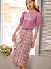 欧芮儿粉紫格纹半身裙女2021春夏新款高腰气质减龄复古设计感裙子 商品缩略图1
