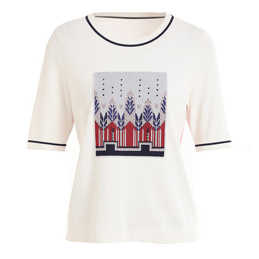 乔万尼针织衫上衣女夏白色短款休闲薄款宽松冰丝短袖EI2M823 商品图4