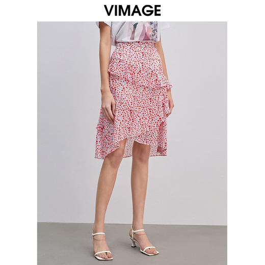 VIMAGE纬漫纪女装夏季不对称印花高腰半身裙V1306917 商品图0