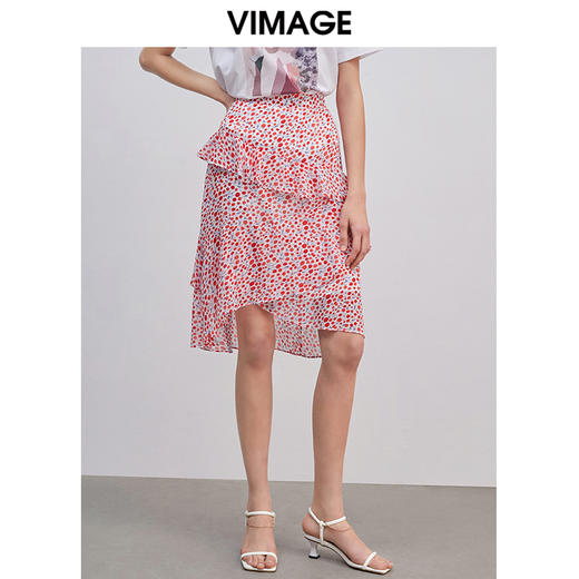 VIMAGE纬漫纪女装夏季不对称印花高腰半身裙V1306917 商品图5