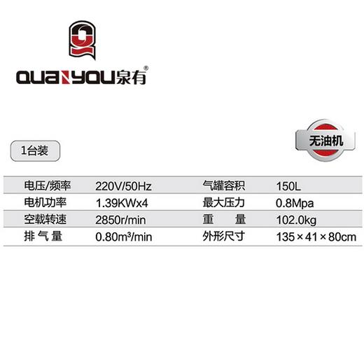 静音无油空压机 QY-160LM4 1390W 商品图1