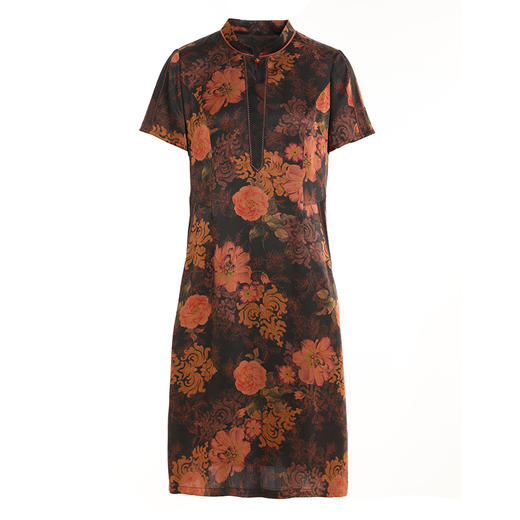 【花簇盈盈】【香云纱】乔万尼新款19MM珍珠缎重磅真丝连衣裙旗袍改良版轻款EI2E705 商品图4