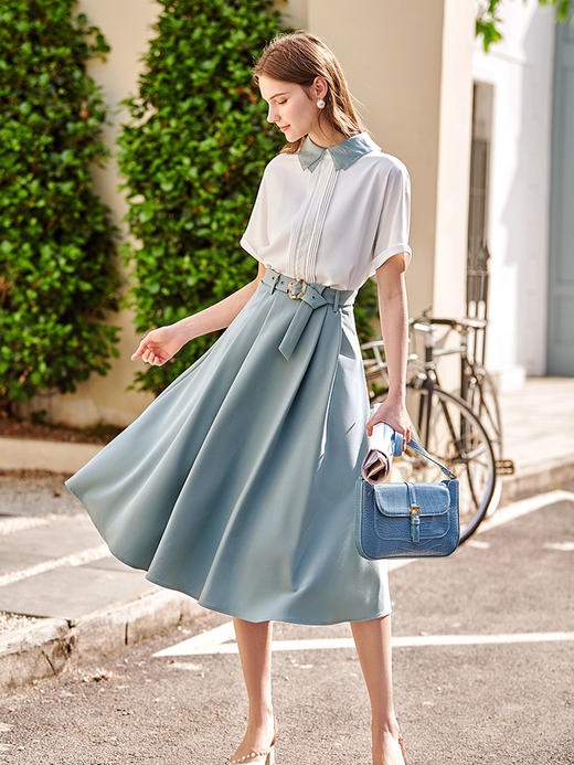 欧芮儿法式雪纺衬衫女2021春夏新款复古优雅时尚洋气短袖白色上衣 商品图1