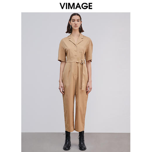 VIMAGE纬漫纪春季新款时尚洋气工装翻领收腰短袖直筒连体裤女V1307911 商品图5