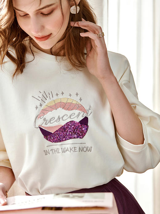 欧芮儿珠片刺绣t恤女2021年新款灯笼袖休闲宽松气质时髦优雅上衣 商品图1