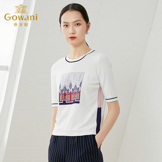 乔万尼针织衫上衣女夏白色短款休闲薄款宽松冰丝短袖EI2M823 商品图1