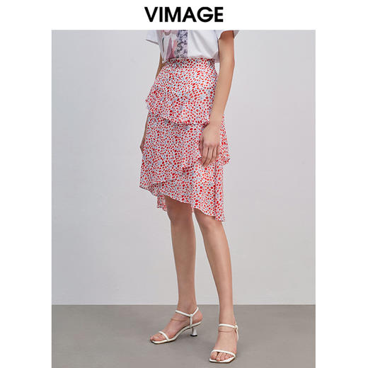 VIMAGE纬漫纪女装夏季不对称印花高腰半身裙V1306917 商品图2