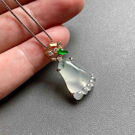 高冰种飘花翡翠知足常乐幸福甜蜜18k白金黄金钻石镶嵌高冰种阳绿翡翠水滴 商品图8