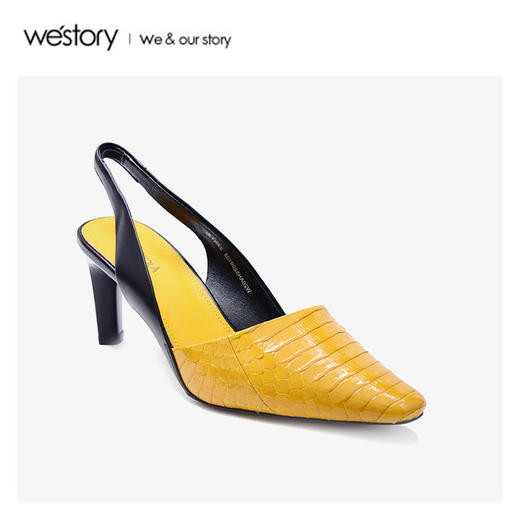 westory2020新款彩色蛇皮尖头高跟鞋女细跟时尚凉鞋W20AH52001 商品图3