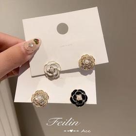 香奶奶经典山茶花 不对称耳钉