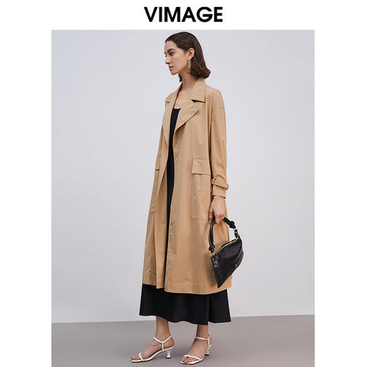 VIMAGE纬漫纪春季新款经典翻领长款显瘦百搭大气风衣女外套V1304905 商品图1