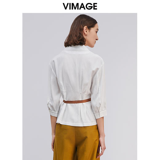 VIMAGE纬漫纪春季新款通勤百搭翻领七分袖收腰显瘦短上衣衬衫 商品图3
