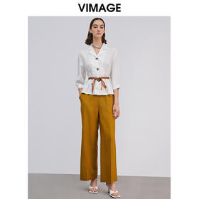 VIMAGE纬漫纪春季新款通勤百搭翻领七分袖收腰显瘦短上衣衬衫