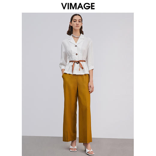 VIMAGE纬漫纪春季新款通勤百搭翻领七分袖收腰显瘦短上衣衬衫 商品图0