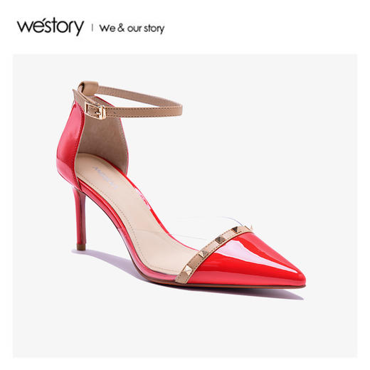 westory2020新款铆钉高跟凉鞋女粗跟性感优雅女鞋W20BH60791 商品图1