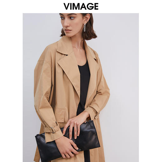 VIMAGE纬漫纪春季新款经典翻领长款显瘦百搭大气风衣女外套V1304905 商品图2
