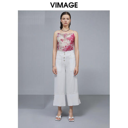 VIMAGE纬漫纪宽松百搭阔腿裤女高腰垂感裤子女夏V1505113 商品图2