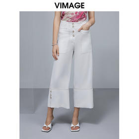 VIMAGE纬漫纪宽松百搭阔腿裤女高腰垂感裤子女夏V1505113