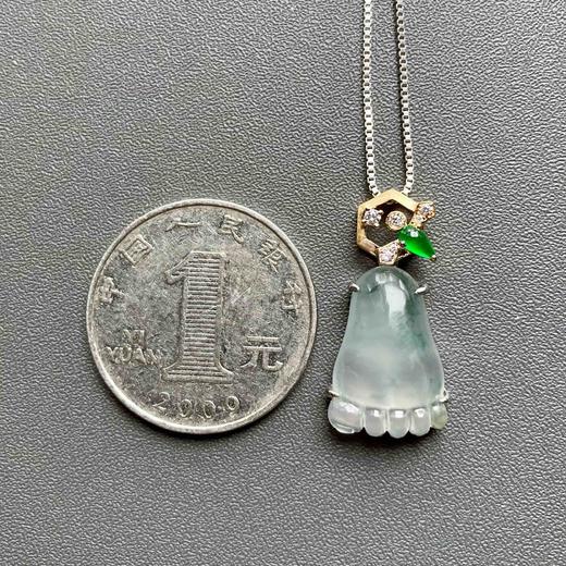 高冰种飘花翡翠知足常乐幸福甜蜜18k白金黄金钻石镶嵌高冰种阳绿翡翠水滴 商品图5