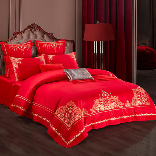 利路米纯正中国红喜庆婚庆床品多件套 商品图3