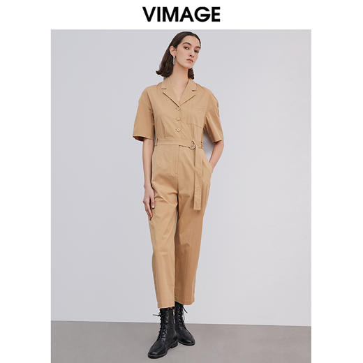 VIMAGE纬漫纪春季新款时尚洋气工装翻领收腰短袖直筒连体裤女V1307911 商品图1