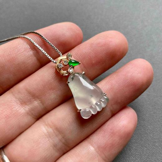 高冰种飘花翡翠知足常乐幸福甜蜜18k白金黄金钻石镶嵌高冰种阳绿翡翠水滴 商品图7
