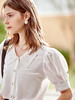 欧芮儿V领衬衫女2021春夏款泡泡袖重工镂空拼接气质时髦短袖衬衣 商品缩略图1