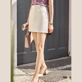 欧芮儿白色牛仔半身裙2021春夏高腰显瘦时髦简洁休闲百搭通勤短裙