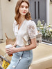 欧芮儿白色毛针织衫女2021新款拼接蕾丝袖气质年轻俏皮法式上衣 商品缩略图0
